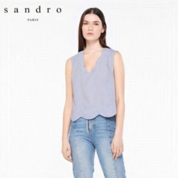 Sandro Paris Scalloped Pinstripe Tank Top - Picture 1 of 13